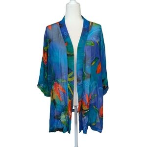 Draper's & Damon's Missy Silk Blue Colorful Floral Kimono One Size